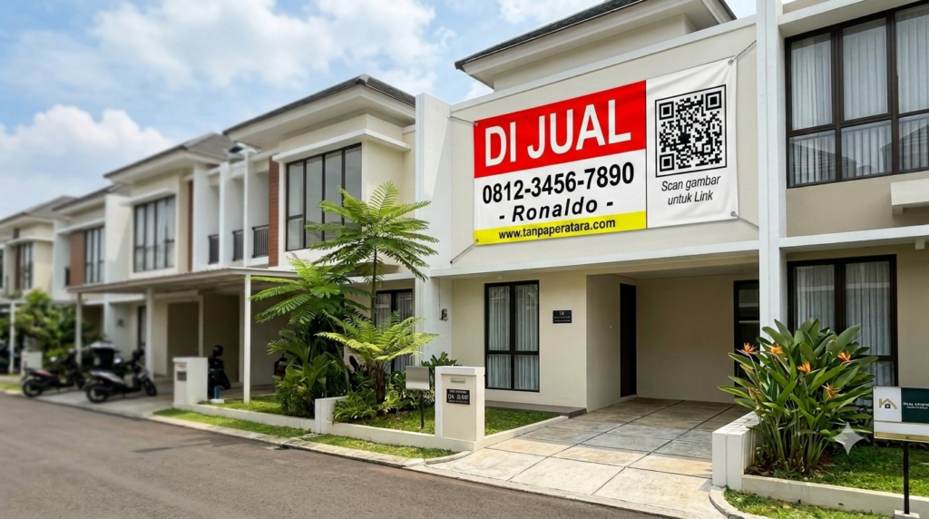 Contoh pemasangan spanduk di depan properti